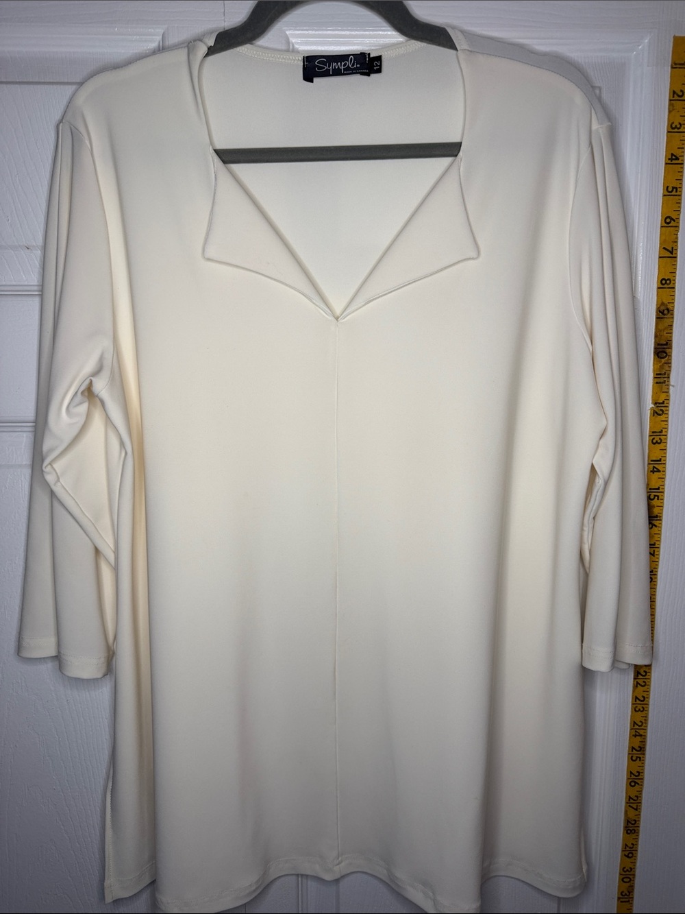 Sympli Cream Long Sleeve V-Notch Top - 3/4 Sleeve